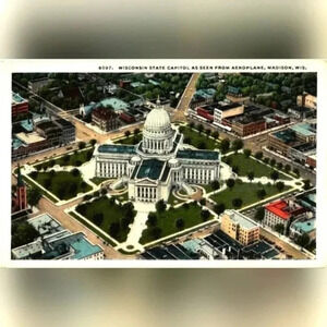 WASHINGTON STATE CAPITOL AS SEEN FROM AEROPLANE, MADISON, WISCONSIN VINTAGE POST